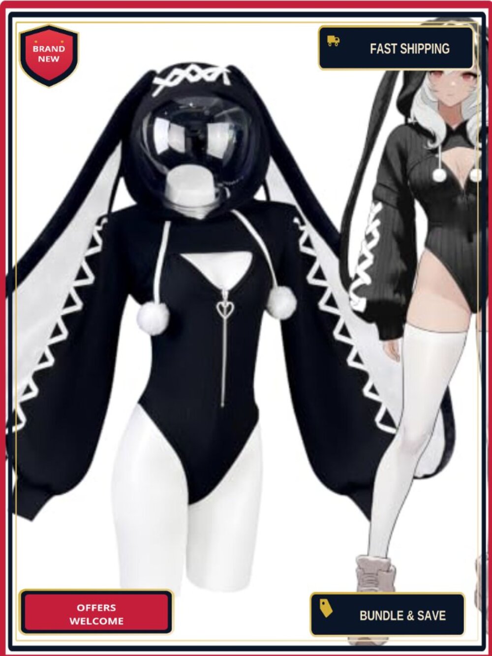 Bunny Bodysuit Maid Outfit Cosplay Set with Ears & Tail